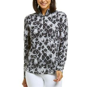 IBKUL Le Leopard Long Sleeve 1/4 Zip Mock Neck Top UPF 50+ Sun Golf.   3